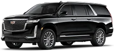 Black Cadillac premium SUV offering luxury seating for 6 with equal luggage room.